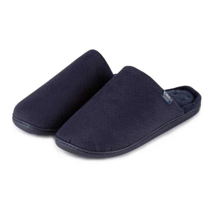 Isotoner Mens Perforated Suedette Mule Slippers Navy