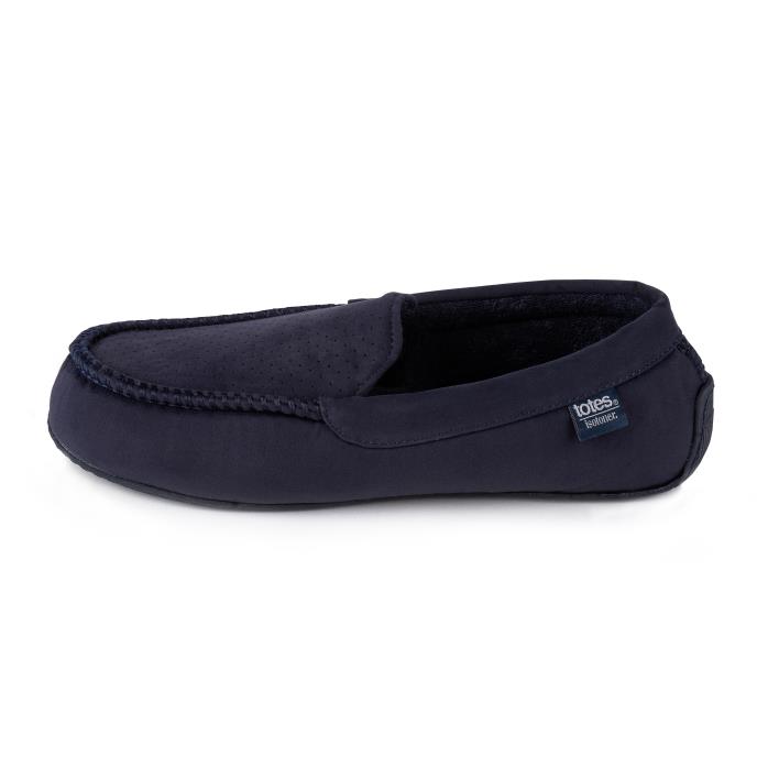 Isotoner Mens Airtex Suedette Moccasin Slippers Navy
