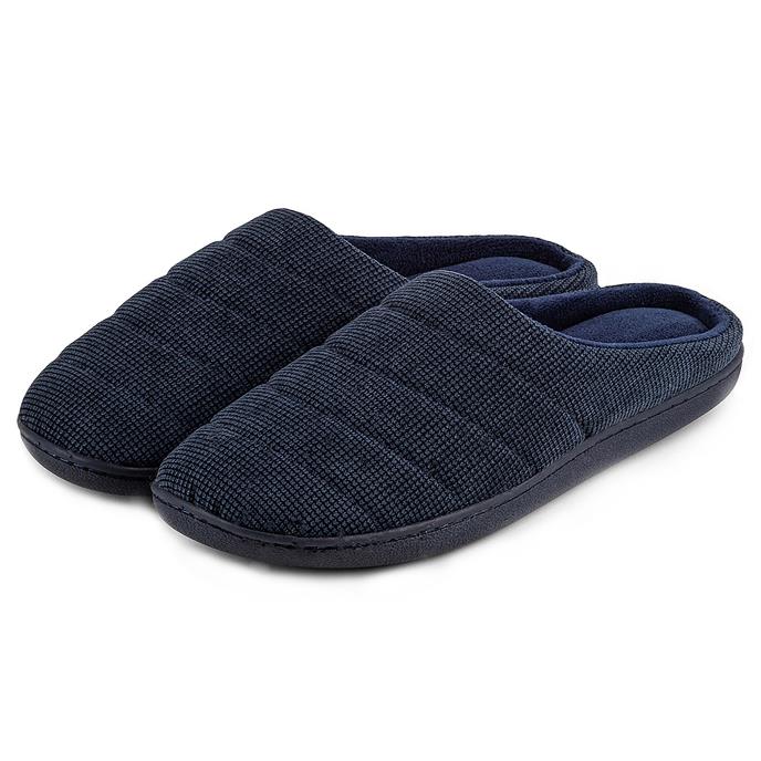 Isotoner Mens Textured Cord Stitched Mule Slipper Navy