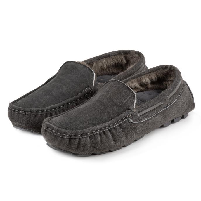 Isotoner Mens Real Suede With Closed Stitch Moccasin Slipper Granite